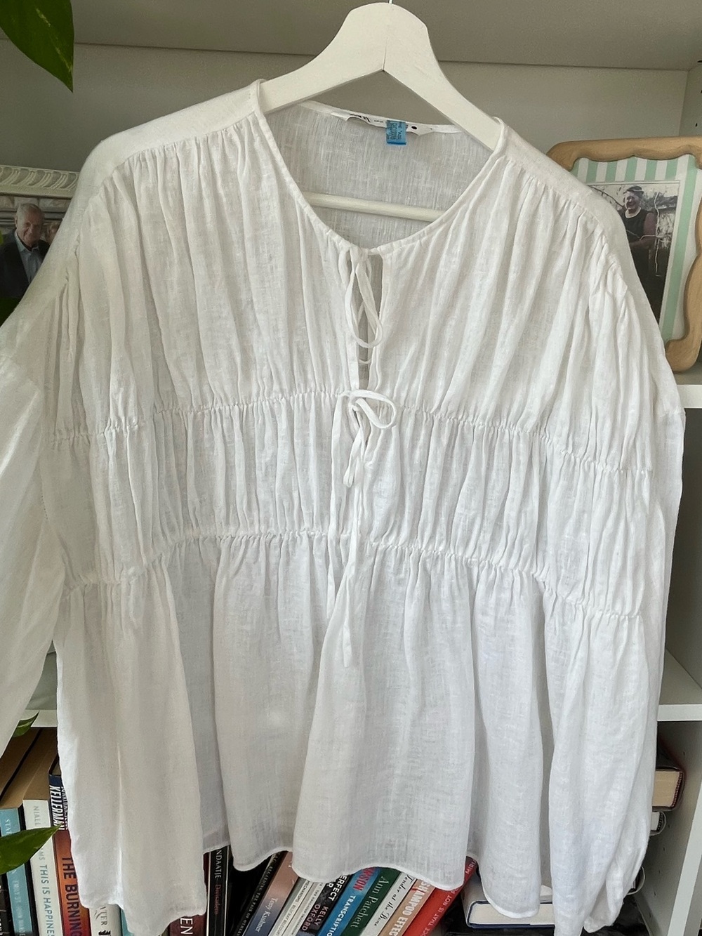 Zara White 100% Linen Shirt Size Large